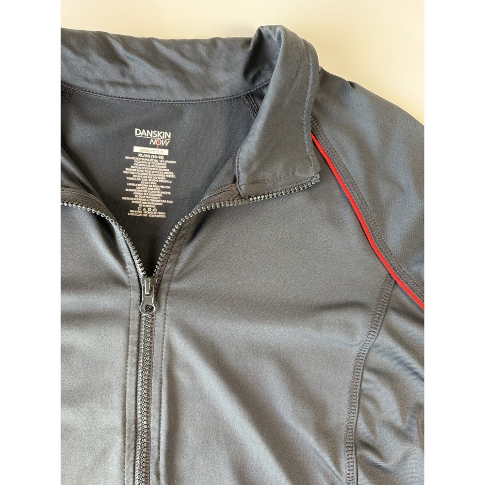 Danskin Now Women XL 16-18 Dri-More Full Zip Athletic Jacket Black Red Trim